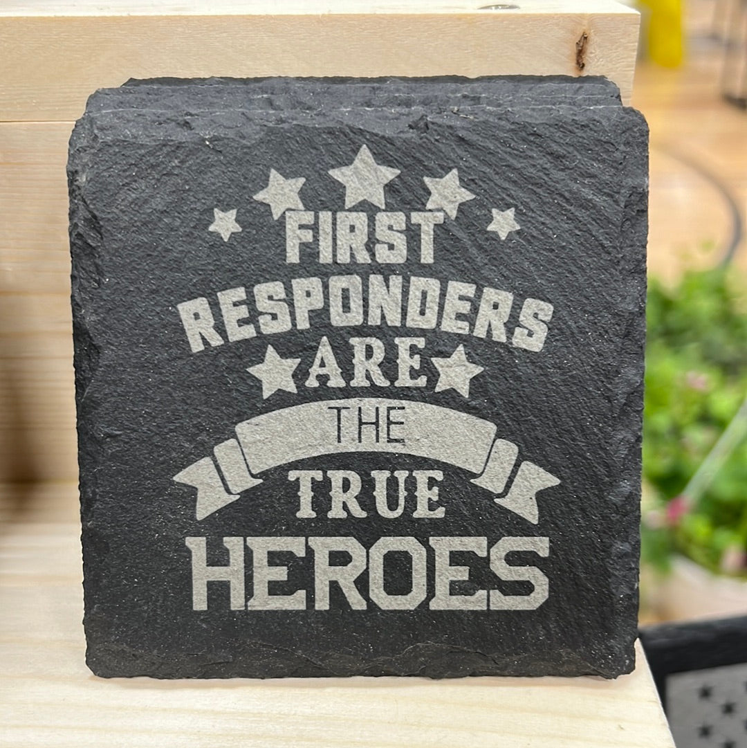 Engraved Slate Coaster with First Responders True Heros