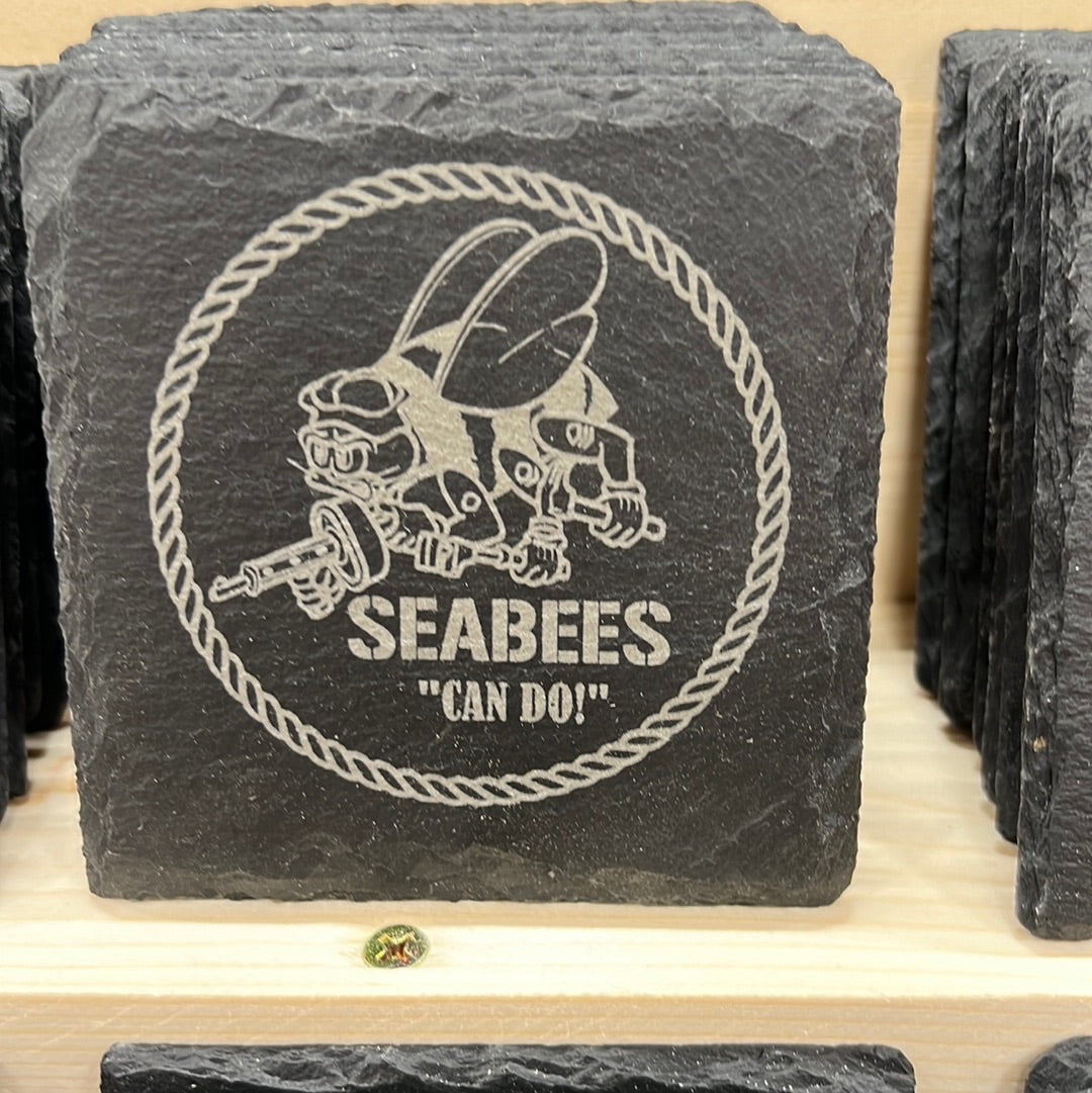 Engraved Slate Coaster with Seabees Image