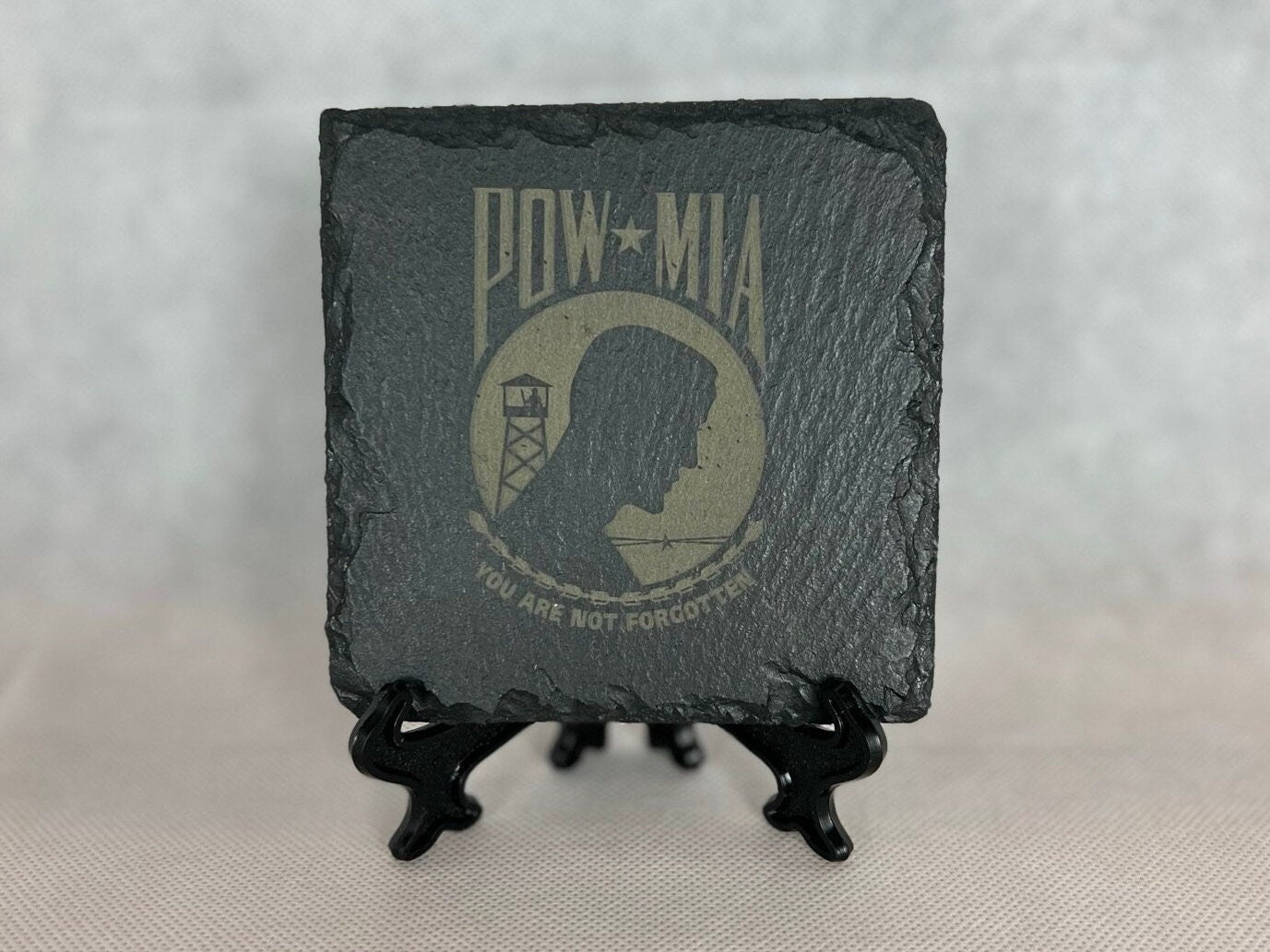 Laser Engraved Slate Coaster with the United States POW/MIA Memorial