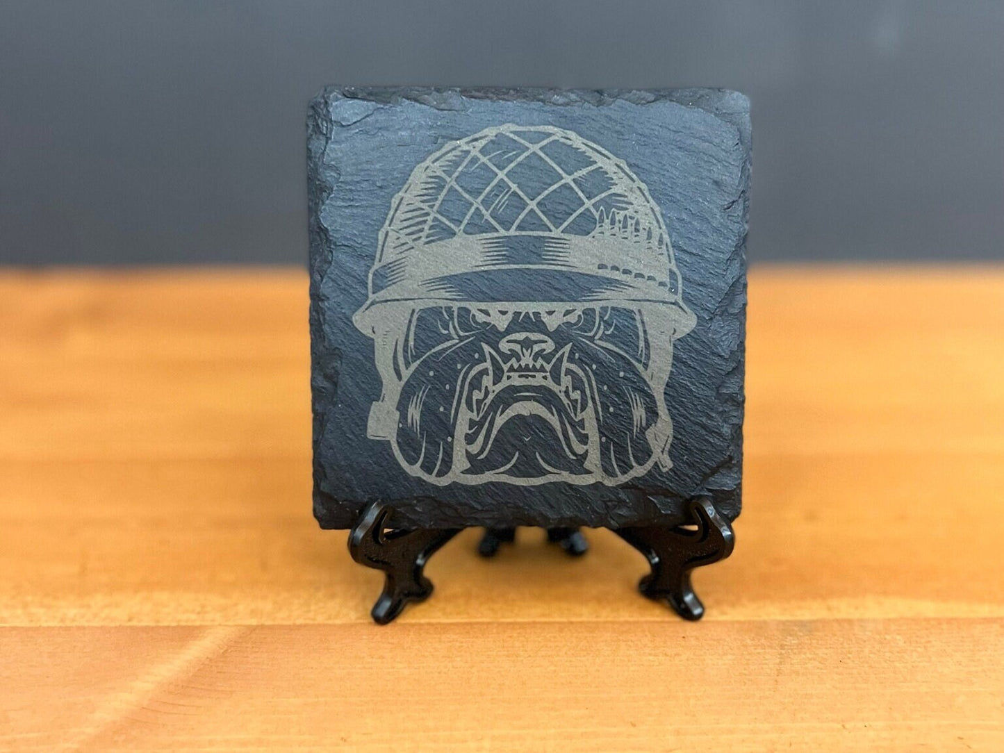 Laser Engraved Slate Coaster with the United States Marines Devil Dog