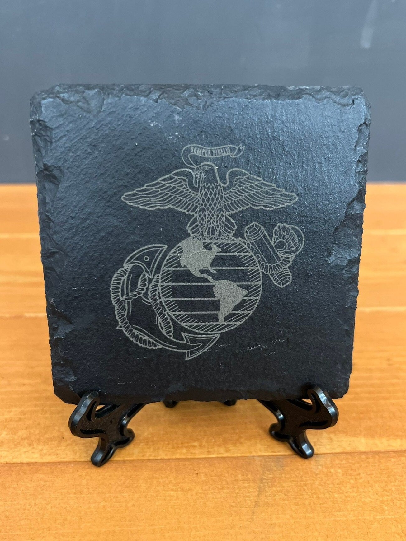 Laser Engraved Slate Coaster with the United State Marines Logo