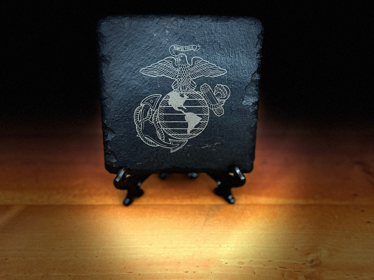 Laser Engraved Slate Coaster with the United State Marines Logo