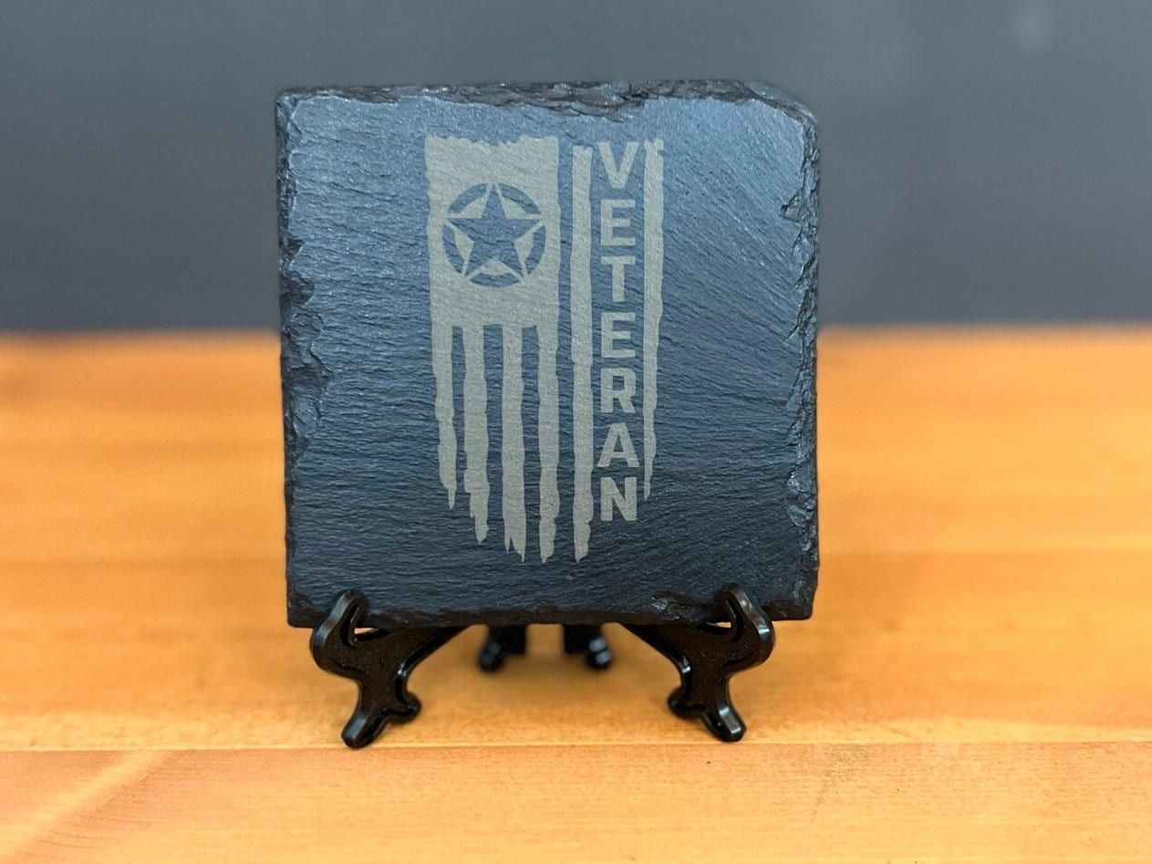 Laser Engraved Slate Coaster with the United States Army Veteran Distressed Flag