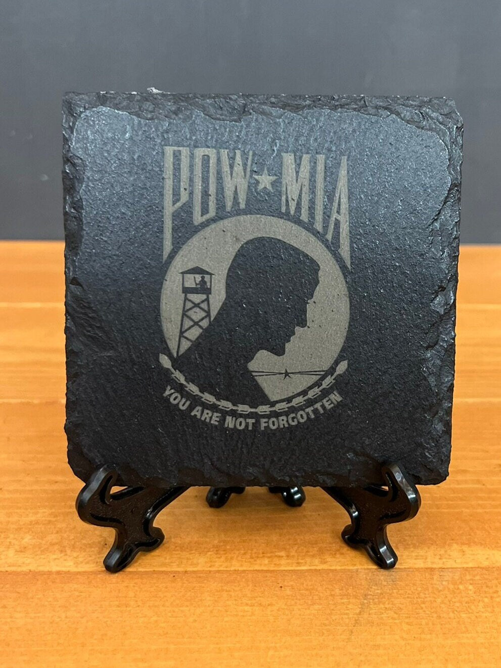 Laser Engraved Slate Coaster with the United States POW/MIA Memorial