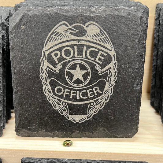 Engraved Slate Coaster w/ Police Officer Badge