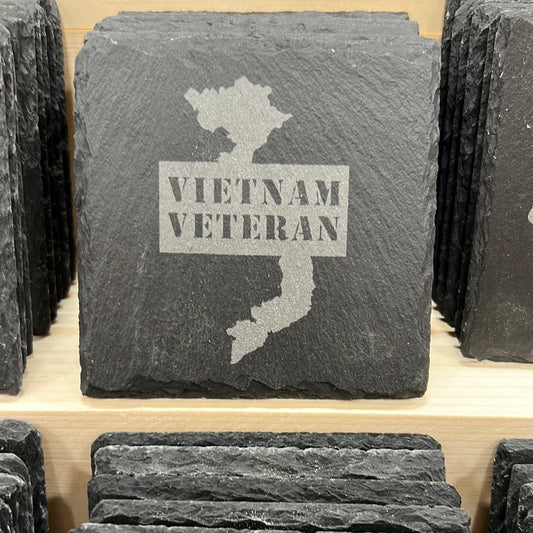 Laser Engraved Slate Coaster with Vietnam Veteran design