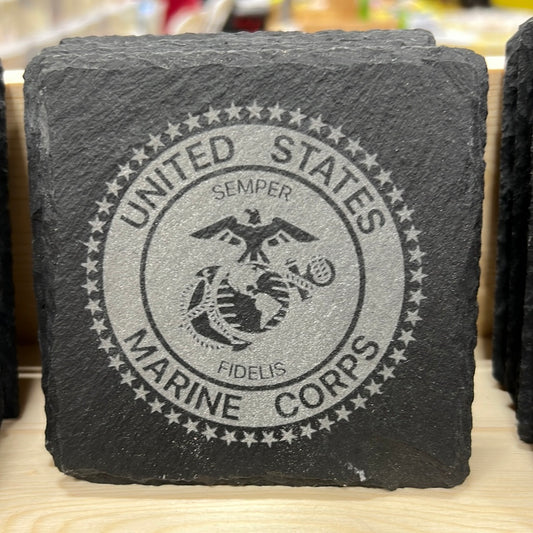 U.S. Marine Corp Seal with Stars Engraved Slate Coaster