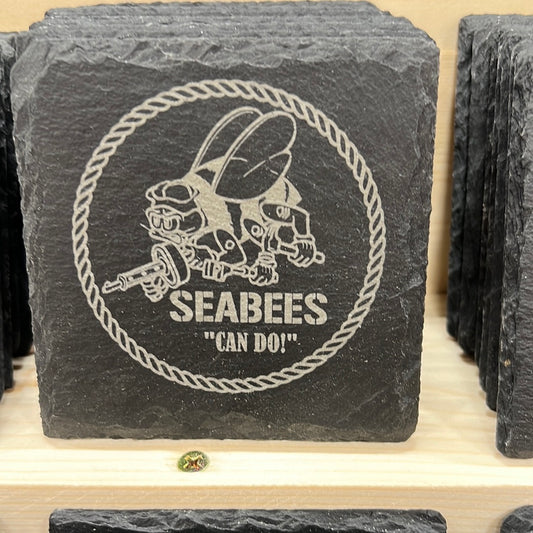 Engraved Slate Coaster with Seabees Image