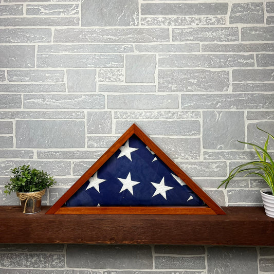 Memorial Cherry Flag Case for a 5 x 9 Burial Flag with engraved glass and/or name plate option