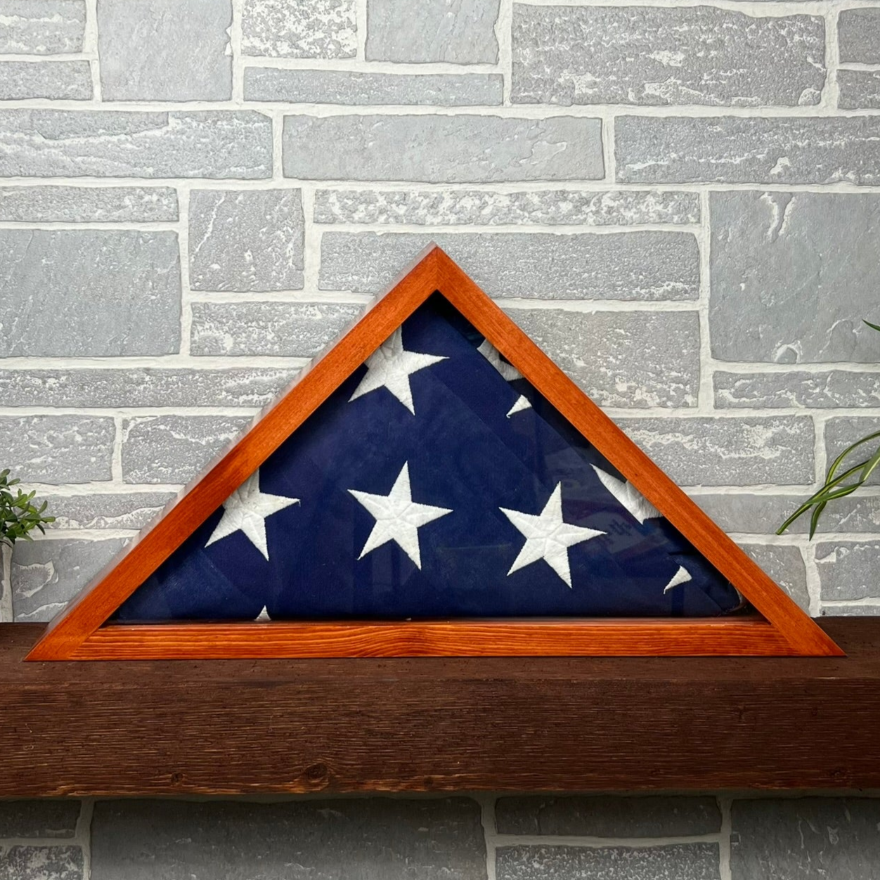 Memorial Pine Flag Case for a 5' x 9.5' Burial Flag with engraved glass and/or name plate option