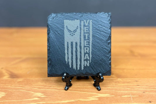 Laser Engraved Slate Coaster with a Distressed American flag with Air Force logo