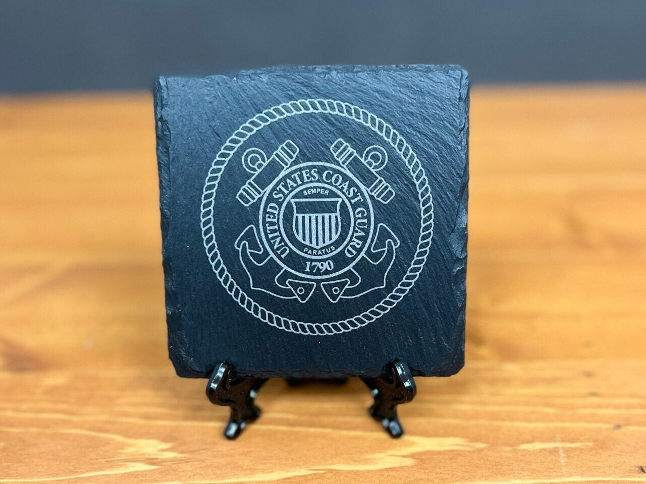 Laser Engraved Slate Coaster with the United States Coast Guard Seal
