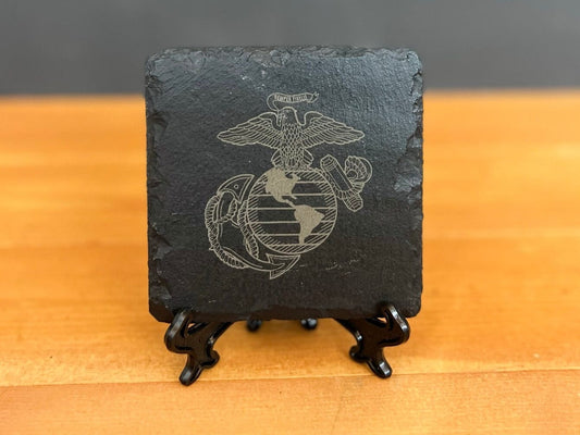 Laser Engraved Slate Coaster with the United State Marines Logo