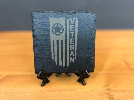 Laser Engraved Slate Coaster with the United States Army Veteran Distressed Flag