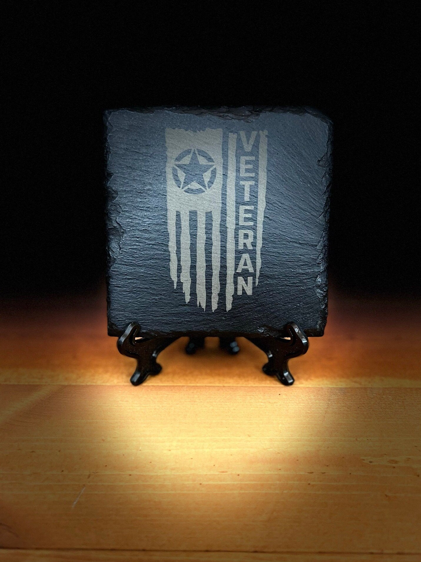 Laser Engraved Slate Coaster with the United States Army Veteran Distressed Flag