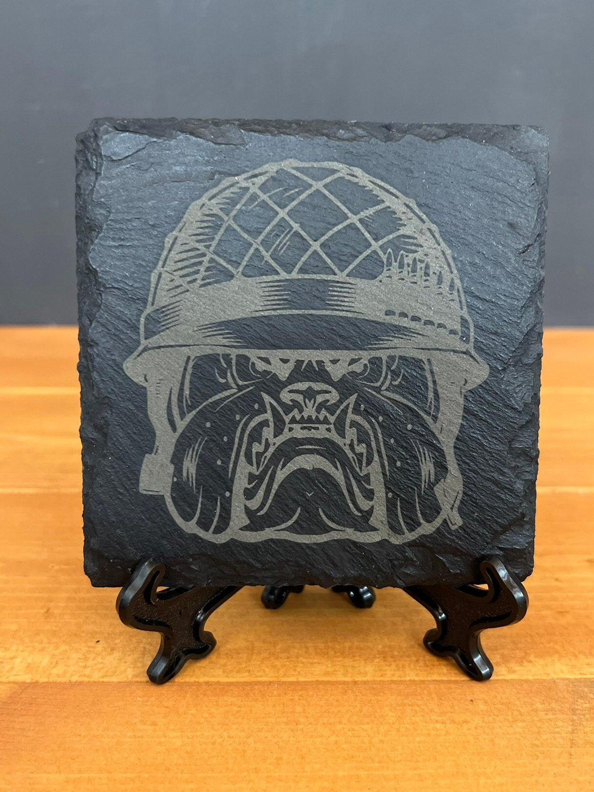 Laser Engraved Slate Coaster with the United States Marines Devil Dog
