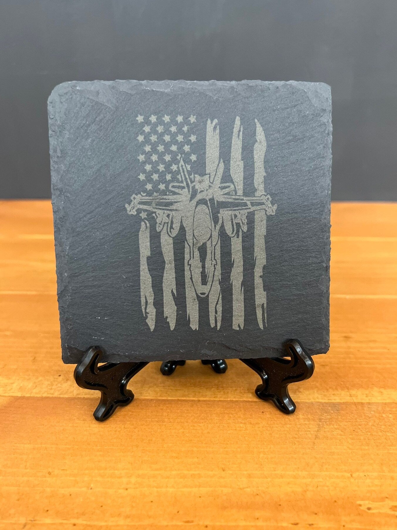 Laser Engraved Slate Coaster with the United States Flag with F-18 design