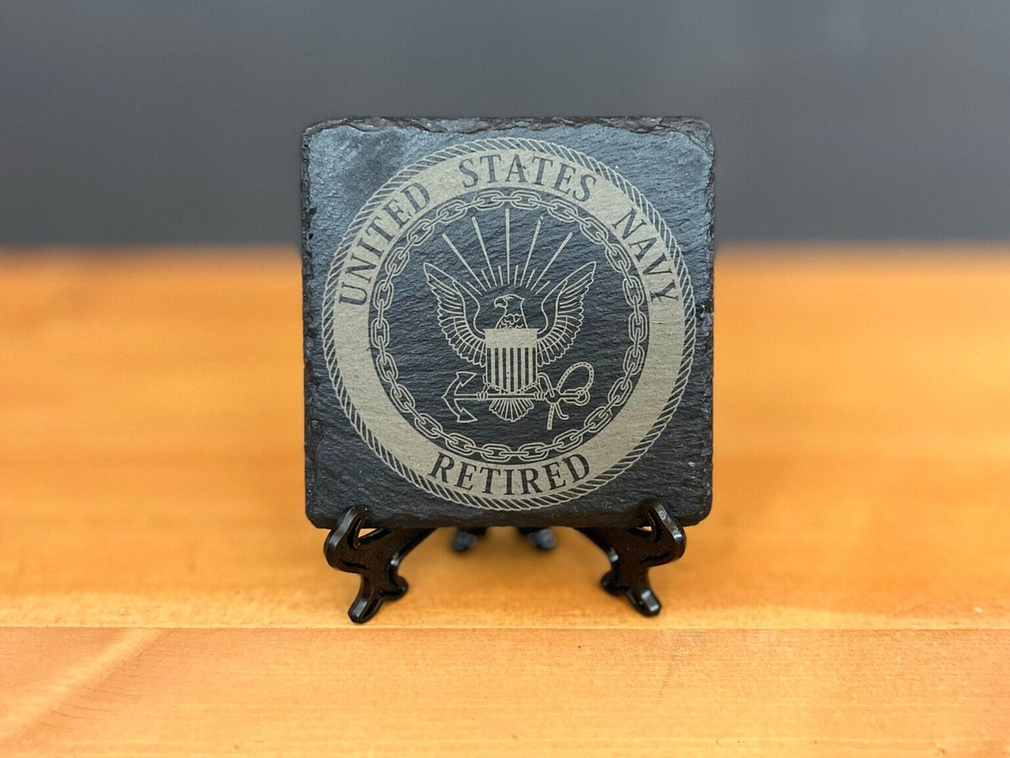 Laser Engraved Slate Coaster with the United States Navy Retired Seal