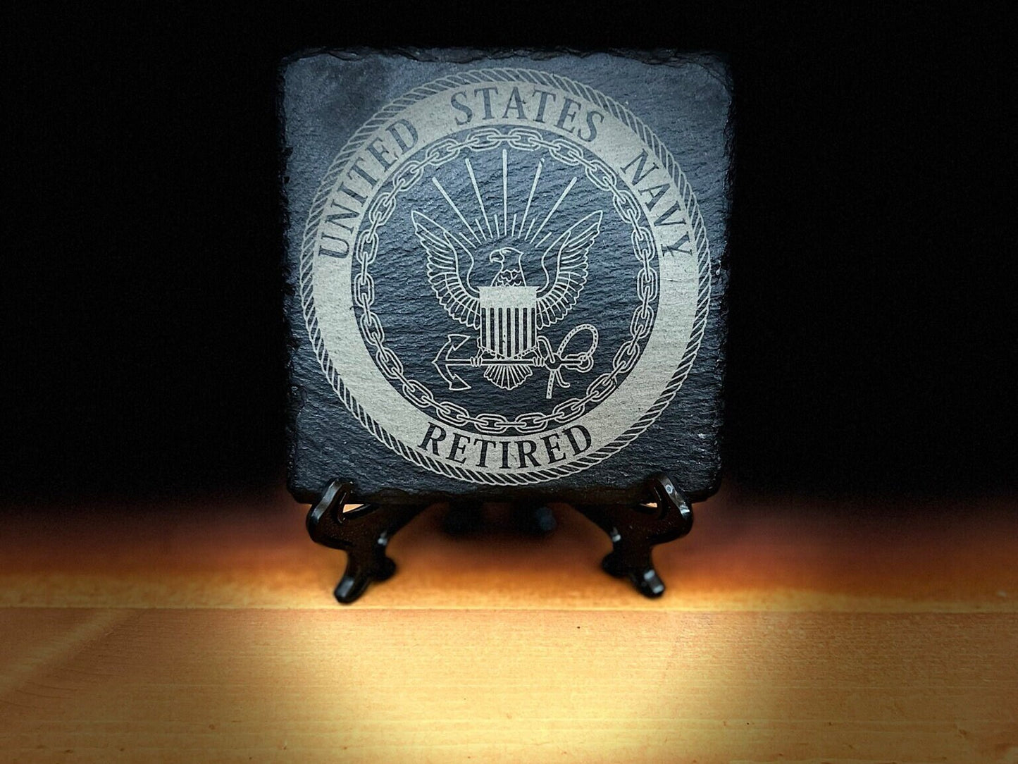 Laser Engraved Slate Coaster with the United States Navy Retired Seal