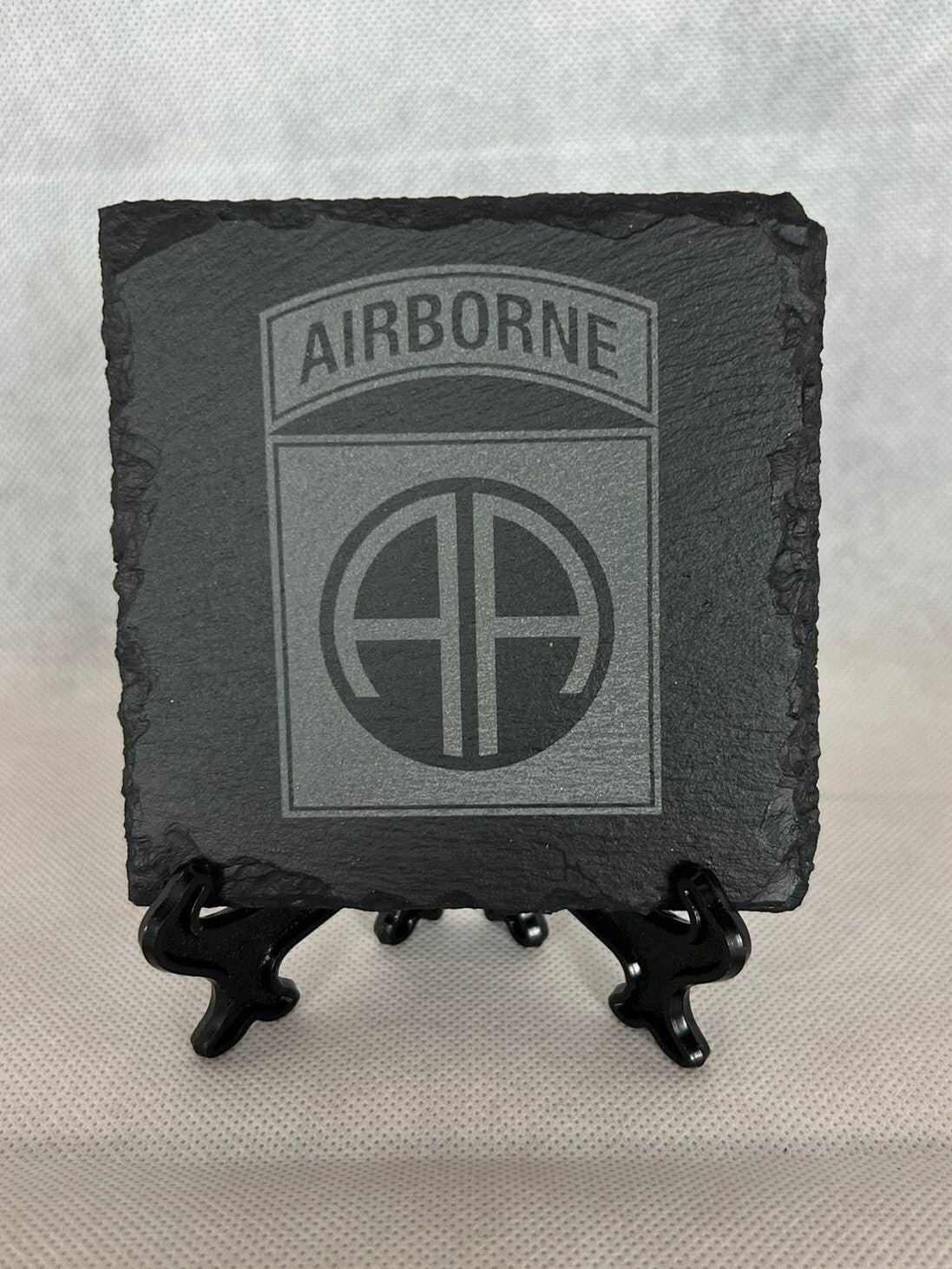 Laser Engraved Slate Coaster with the 82nd Airborne Division Logo