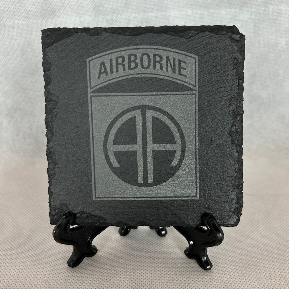 Laser Engraved Slate Coaster with the 82nd Airborne Division Logo