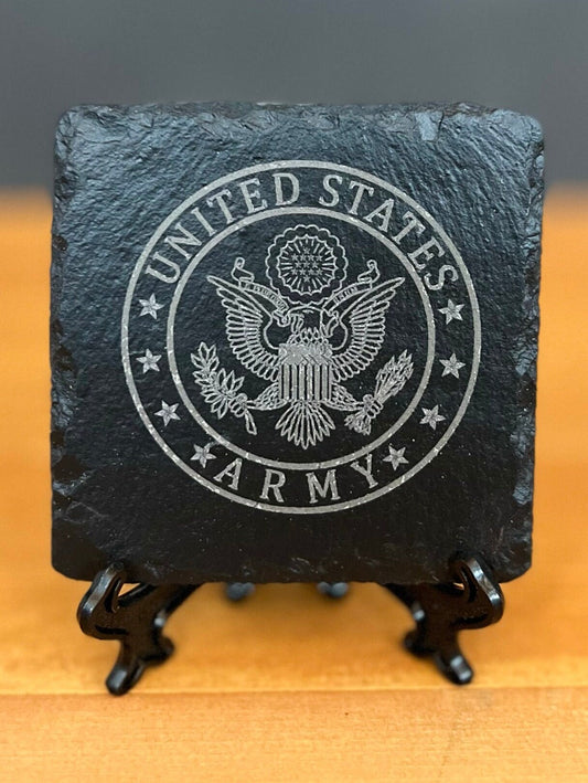 Laser Engraved Slate Coaster with United States Army Seal with the Eagle