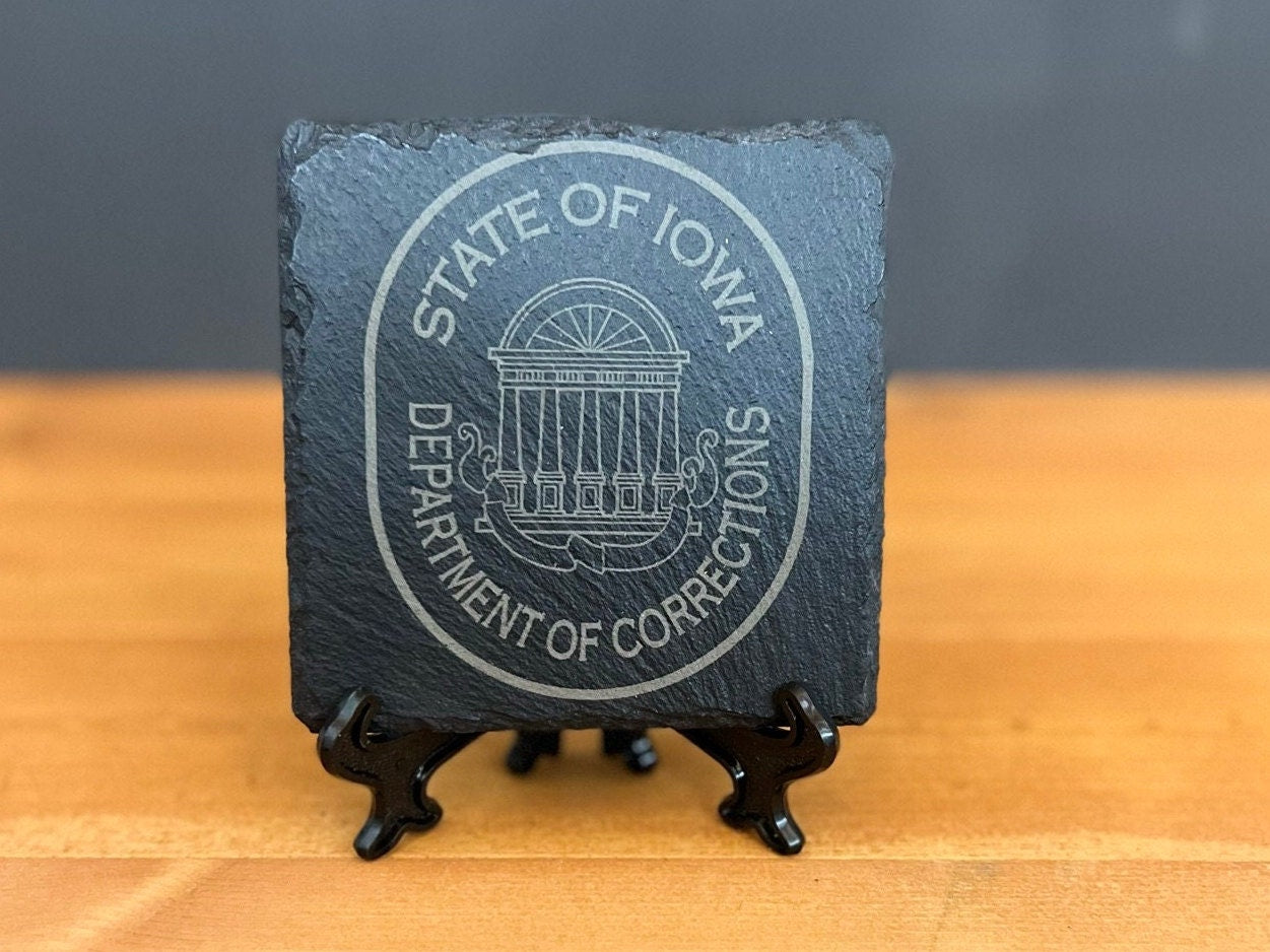 Laser Engraved Slate Coaster with Iowa Department of Corrections Logo