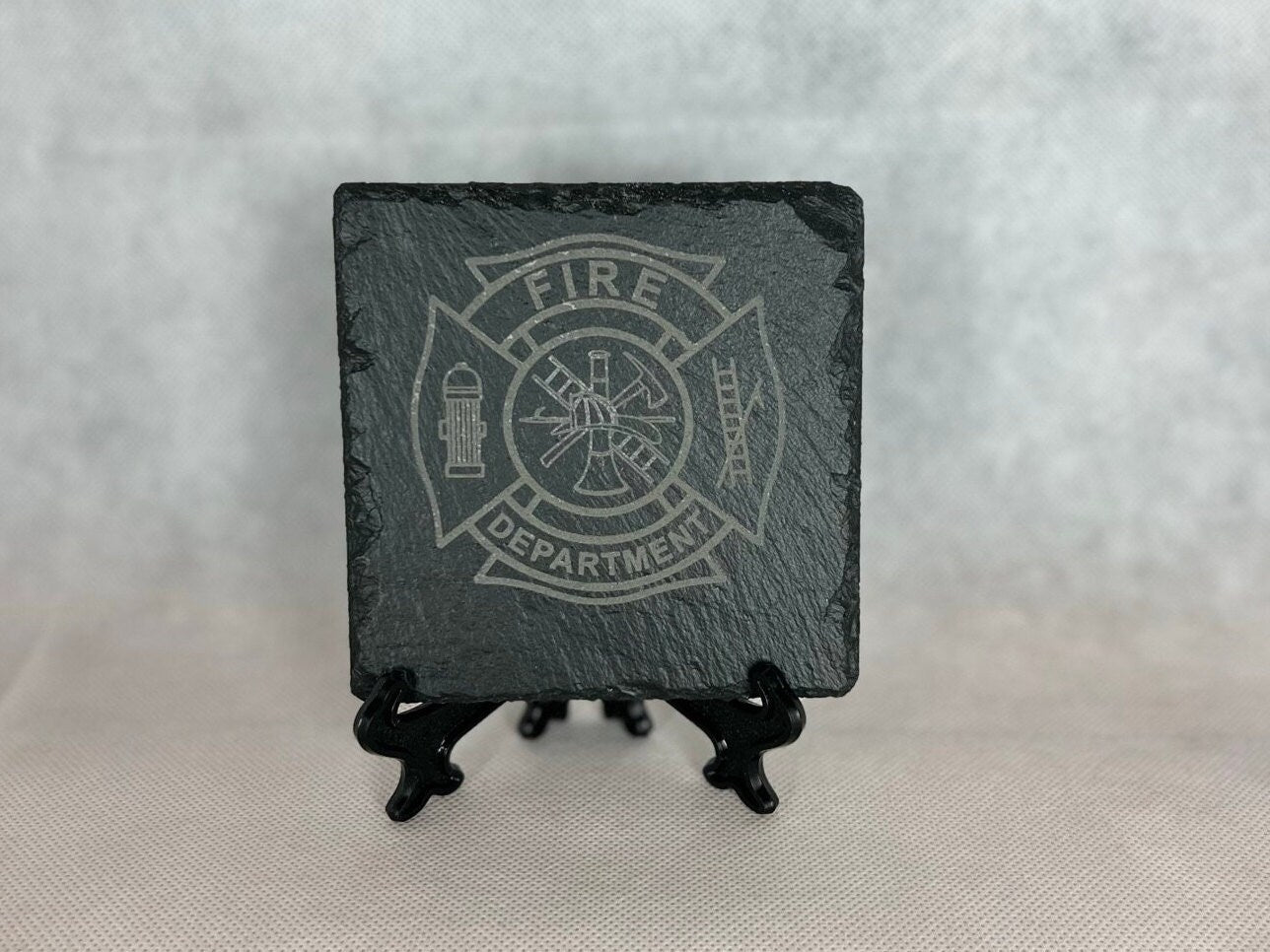 Laser Engraved Slate Coaster with the Fire Department Maltese Cross