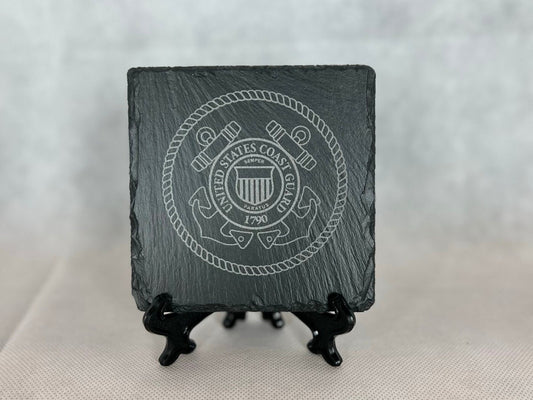 Laser Engraved Slate Coaster with the United States Coast Guard Seal