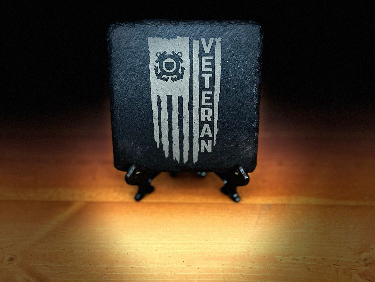 Laser Engraved Slate Coaster with the United State Coast Guard Veteran Distressed Flag