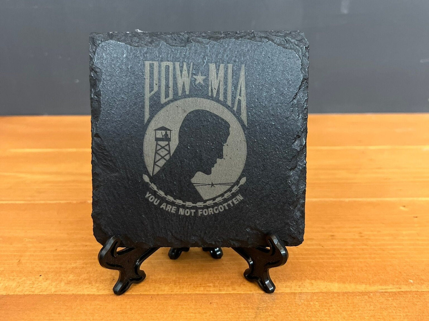 Laser Engraved Slate Coaster with the United States POW/MIA Memorial