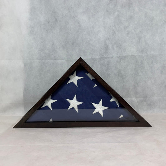 Memorial Walnut Flag Display Case for 5'x9.5' Burial Flag with optional engraved glass and/or name plate.