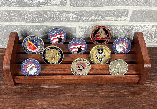 Challenge Coin Holder, made from solid cherry wood can hold up to 24 challenge coins.